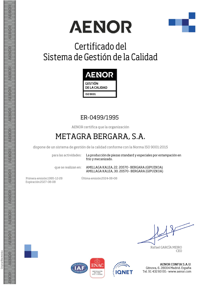 Certificado del sistema de gestión de la calidad